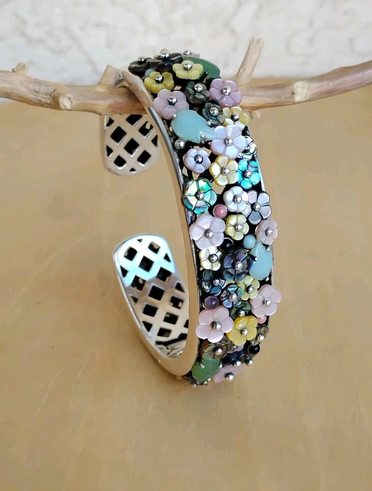 Brazalete Whitney Kelly 925 Esterlina Multi-Gema Floral Bisagras 56.8g 6.75" Ajuste Foto 4 de 4