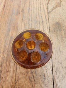 Vintage Amber Glass Domed Flower Frog 7  Holes