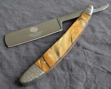 OG Vintage Shaving Straight Razor Chrome Mirror Finish Amber Handle Sharp Barber