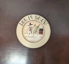 Folk Art Primitive Hand Painted Christmas Snowman Decorative Plate Country Decor