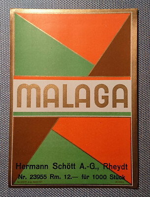 Old Bottle Label Wine Label Malaga Schött Rheydt Design