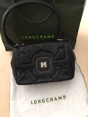    Longchamp Abendtasche Minibag Clutch Leder Farbe : schwarz mit Monogramm- Top