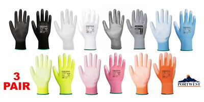 Portwest A120 PU Palm Cut Resistant Work Gloves (Small-2XL) - 3 PAIR