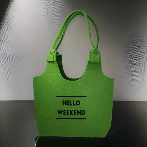Tote Bag Purse Shoulder Shopper "Hello Weekend" Bright Vibrant Green Felted Fun - Picture 3 of 12