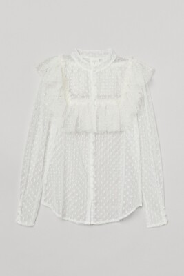 H&M SANDRA MANSOUR FLOUNCED TULLE BLOUSE FRILL RUFFLE LACE