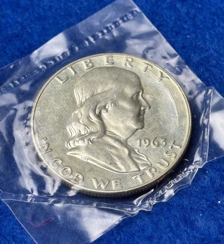 1963 Franklin Half Dollar * Almost Uncirculated AU * 90% Silver * NO Mint Mark