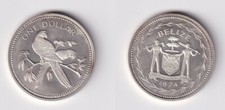 1 Dollar Silver Coin Belize Endangered Wildlife Scarlet Macaw 1974 Proof (140593)