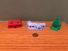 Lot of 3 Vintage Plastic Buildings - Church, Ranch House, Cape