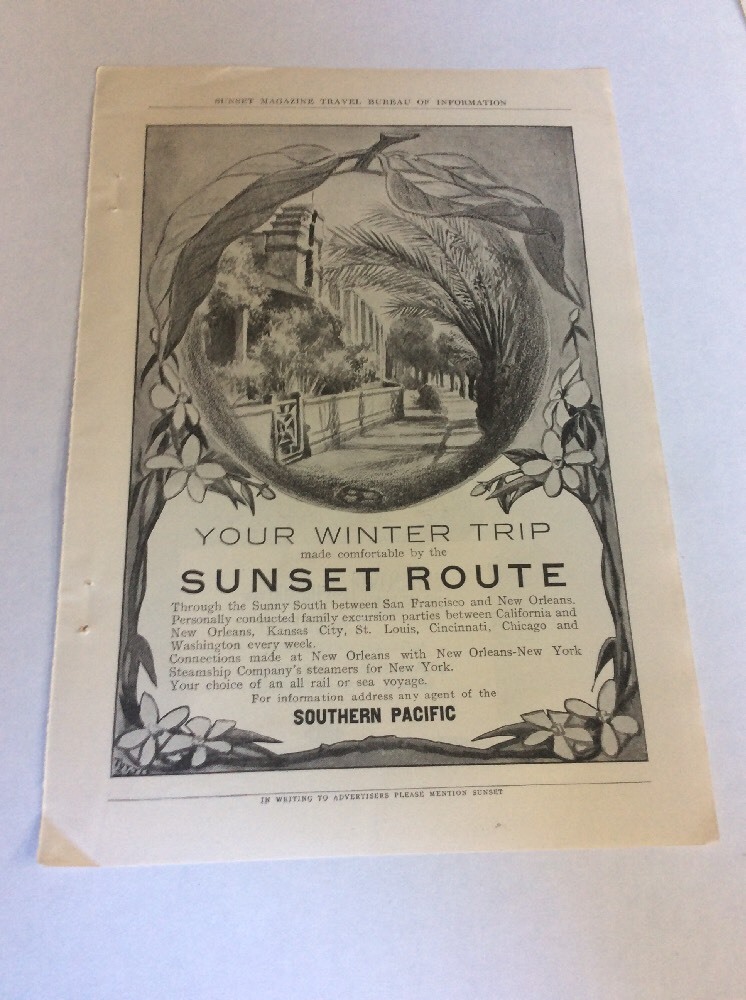 1908 MAGAZINE AD #A3-093 - Southern Pacific Railroad- Sunset