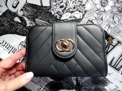 VINTAGE Minibag Mini Handtasche anthrazit Fächer goldfarbene Details Clutch