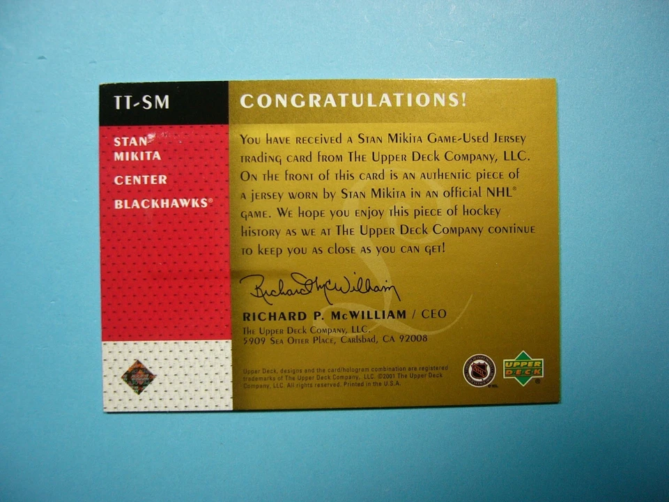 2001/02 UPPER DECK NHL LEGENDS TIMELESS TRIBUTES JERSEY CARD #TT-SM STAN MIKITA - Image 2 of 2