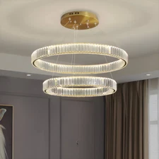 Modern Gold 3-Ring LED Crystal Chandelier Pendant Light for Staircase & Dining