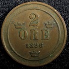 SWEDEN Oscar II Bronze 1896  2 Ore Large Letters XF Toned KM# 746  (23 118) — photo 2