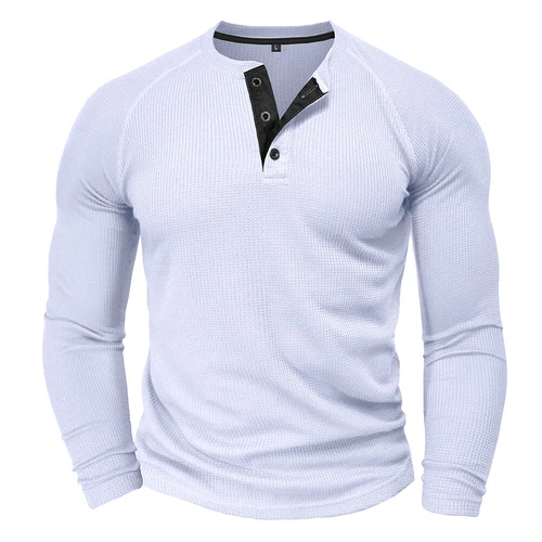 Mens Ribbed Henley Shirts Long Sleeve Button Grandad Plain Casual Tops T-Shirt - Picture 16 of 34