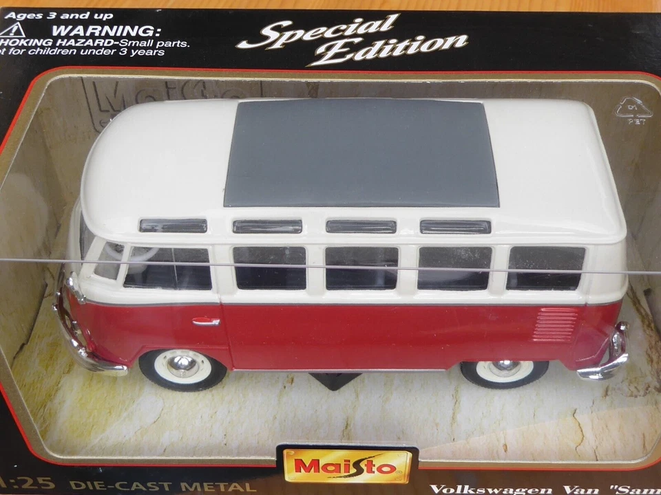 Maisto 31956 VW Bulli Samba Bus 1/25, T 1 Transporter, Neuwertig In OVP - Immagine 2 di 3