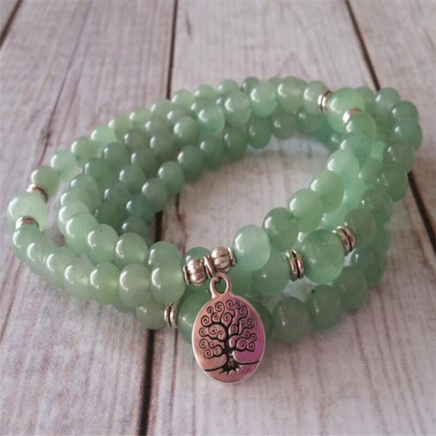 6mm green jade Bracelet MONK Healing Chakas mala Hot spirituality men Handmade
