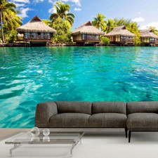 Beach Tropical Tree Sea Bungalow Photo Wallpaper Wall Mural Bedroom Decoration