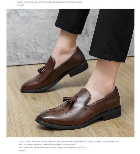 38-46 Mens Tassel Slip on Loafers Formal Dress Shoes Fashion Carved Party Casual - 第 17/19 張圖片