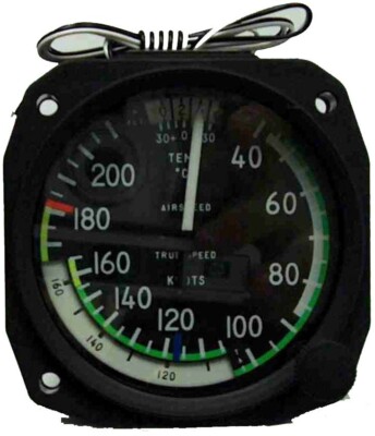 Remanufactured True Airspeed Indicator, 40-210 knots, Lighted, for RV, 3-1/8,
