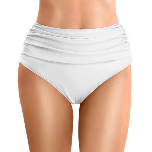 Mujeres Bikini Parte Inferior Control Abdomen Traje de Baño Acanalado Cobertura Completa Natación Cintura Alta - Imagen 8 de 32
