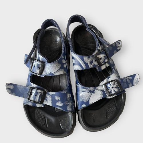 Kids Birkis Birkenstock Size 31 13-13.5 Unisex Blue Floral Adjustable Back Strap - Picture 2 of 7