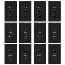 12PK Black 15A GFCI Outlet Side Wiring WR TR ETL Rated LED Indicator Decor Plate