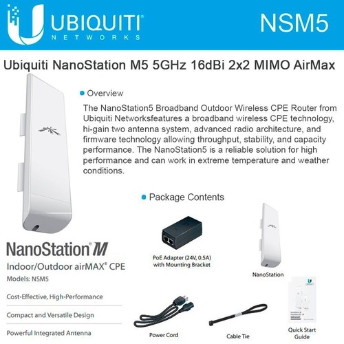 UBIQUITI NanoStation M5 NSM5 16 dBi Antenna Outdoor airMAX CPE / Bridge 2xLAN - Afbeelding 4 van 4
