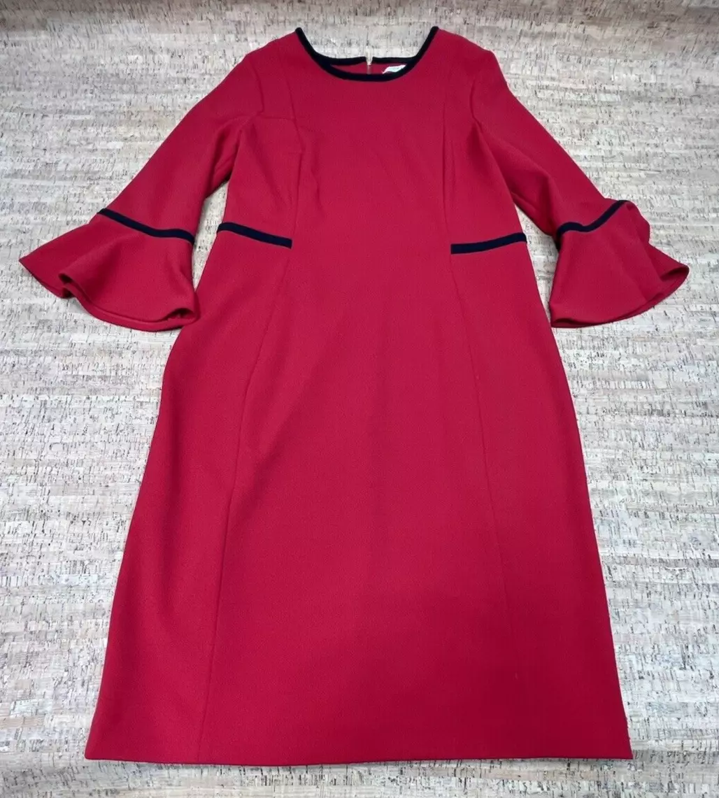 Calvin Klein Dress Women s 10 Peplum Sleeve Sheath Dress Red Black Gold Zip