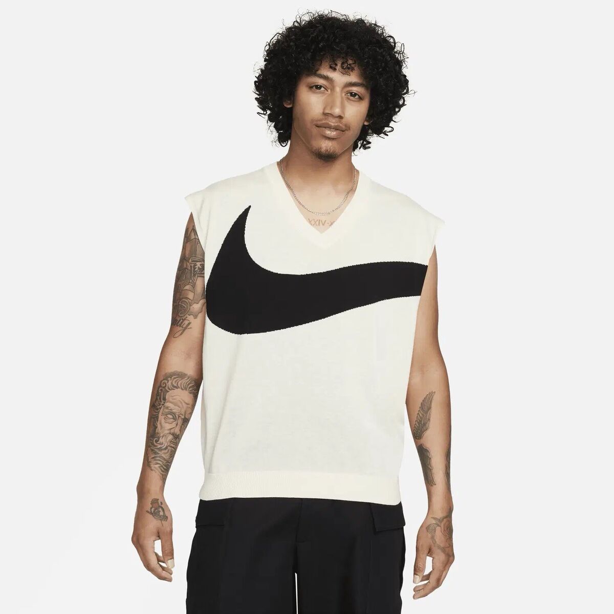 Nike Golf Sweater Vest Men's Large Cream With Black Swoosh Nike Golf Sweater Vest Men's Large Cream With Black Swoosh