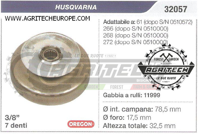 Oregon 32057 Pignone Campana Frizione Husqvarna 61 266 268 272XP 3/8" 7T