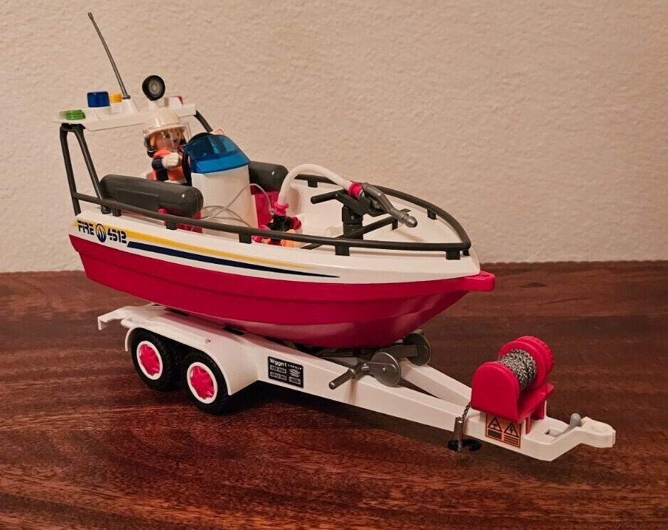 Playmobile 4823 Fire boat with trailer, toys, kids, fun, rare