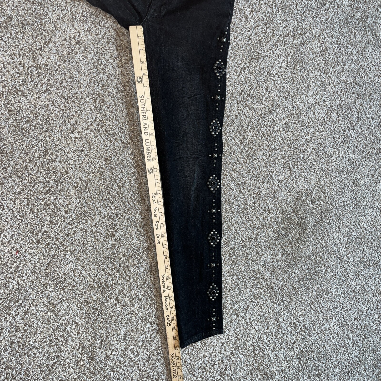 Polo Ralph Lauren Womens The Tompkins Skinny Jeans Size 26 Black Studded Denim - View 10