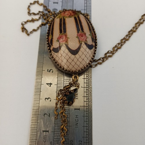 Michal Negrin Necklace Large Romantic Roses Cabochon Victorian Long Teasel Gift - Picture 6 of 19
