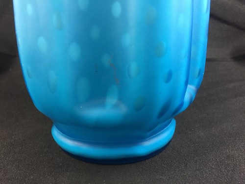 Kunstglas MOP blau satiniert Regentropfen Luftfalle 8" Prise Vase mit Pontil Antik - Bild 5 von 12
