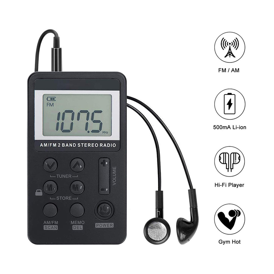 Portable AM/FM Pocket Radio Mini Walkman Digital LCD Screen with 3.5mm ...