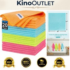 Durable Reusable Microfiber Cleaning Towels - 20 Pack, 12" x 12", Eco-Friendly