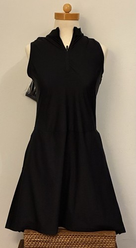 NEW Adidas Golf Dress Womens M Black Hooded Sleeveless Quarter Zip Pleated