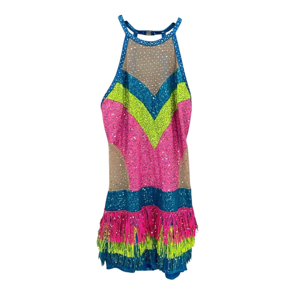 Awish Come True Dance Romper Junior Sequin Fringe Costume Mardi Gras USA Size LA - Image 3 of 4