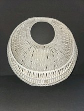 Wicker Wall Basket 14" hanging white round w/ pocket farmhouse country floral