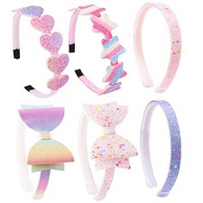 6 Pack Girls Headbands Glitter Kids Hair Accessories Bow/Heart/Star Set-B