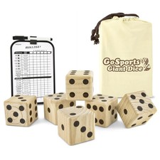 GoSports Giant 3.5" Wooden Playing Dice Set Bonus Rollzee Scoreboard Free Ship