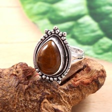 925 Sterling Silver Natural Tiger's Eye Gemstone Jewelry Ring All size US 