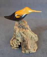 Vtg. Hand-Carved Ironwood Hummingbird on Manzanita Burl Base by H. Ray Ford