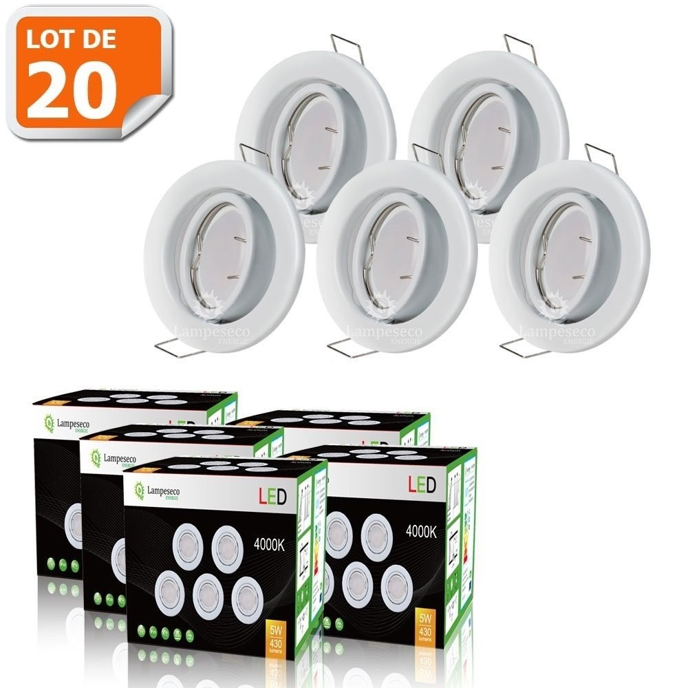 Spot led encastrable pour salon cuisine et couloir lot de 20 blanc GU10