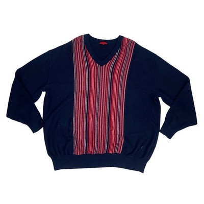 Vintage Gabicci Schurwolle Pullover 4XL 52 Marineblau V-Ausschnitt Herren Mod