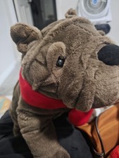 Dan Dee Dark Brown Bull Dog Plush Bulldog Red Heart Collar 13" Seated Valentine