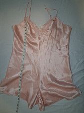 Vintage Delicates PinkSatin Lace Chemise Nightgown romper AdjustableStraps Large