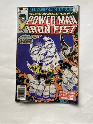 POWER MAN AND IRON FIST #57 1979 STELLAR  X-MEN GUEST LIVING MONOLITH