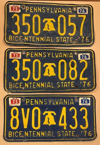 PA Pennsylvania 76 Bicentennial State License Plates Liberty Bell Lot of 3