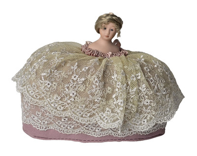 Oval Half Doll Pin Cushion w/ Faux Hair  5'' T x 6'' L